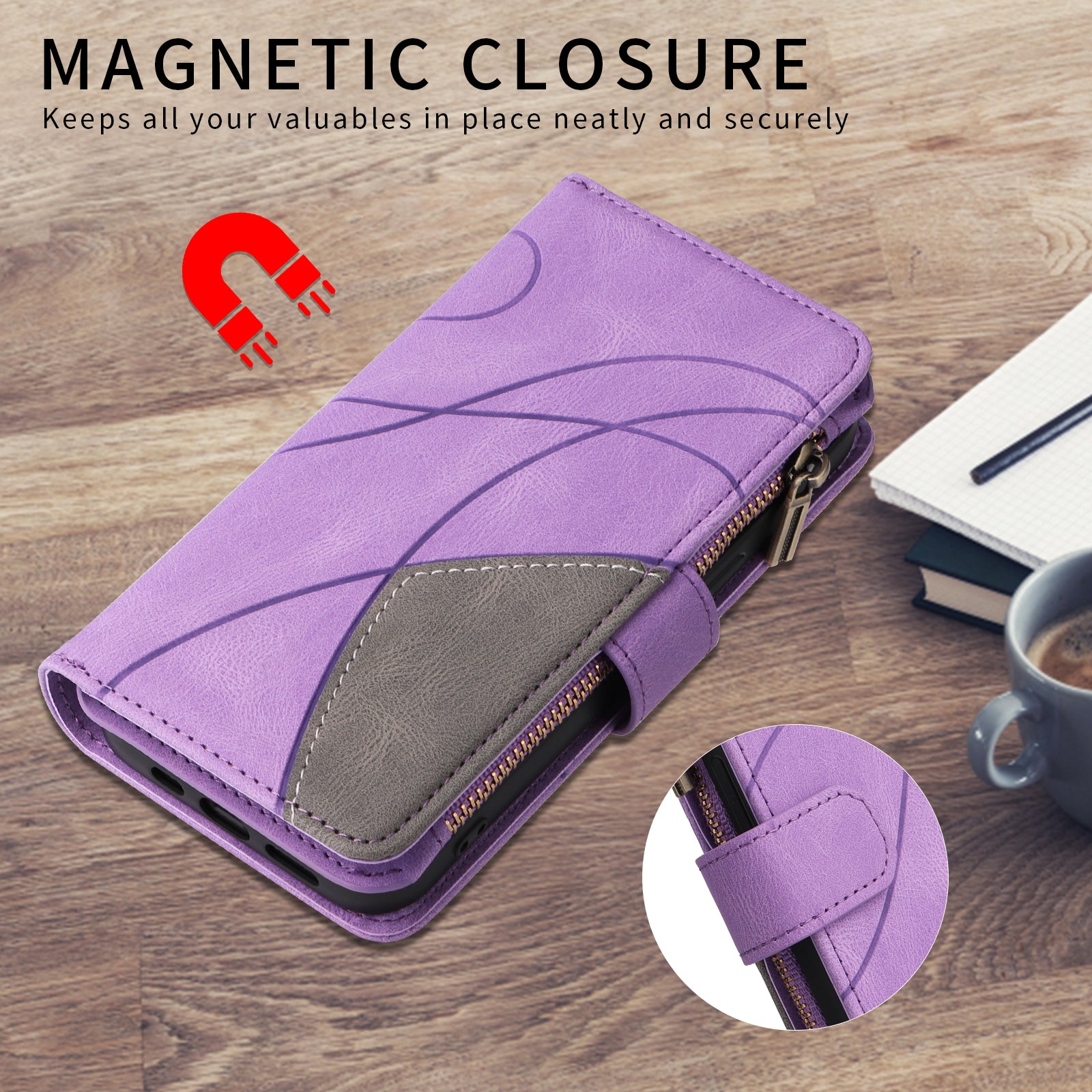 For-Samsung-Galaxy-S26-/-S26-Pro-Leather-Case-with-Strap-Zipper-9-Card-Slot-Phone-Cover-Stand-Purple