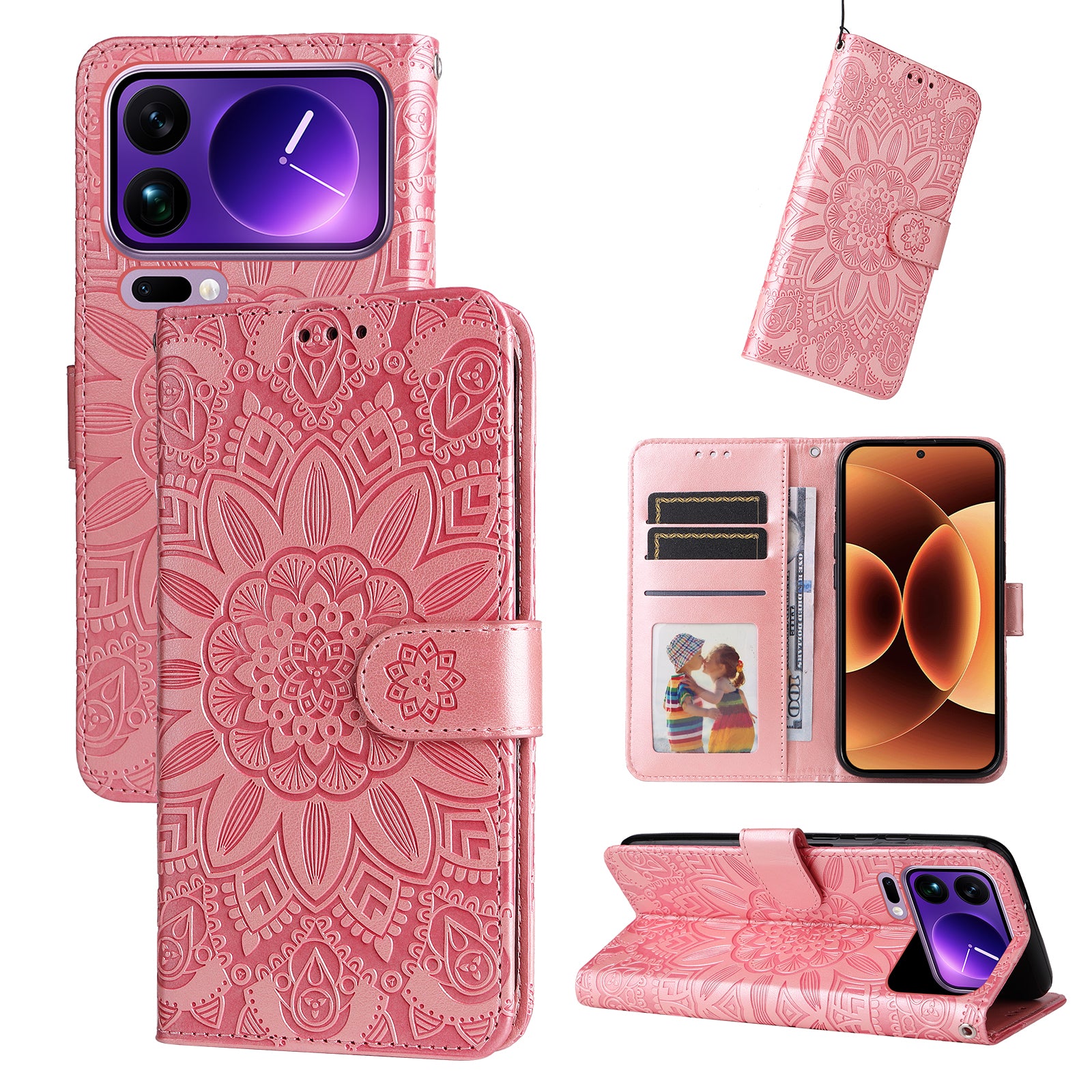 For Xiaomi 17 Pro Max Case Sunflower Imprint Leather Wallet Phone Cover - Pink