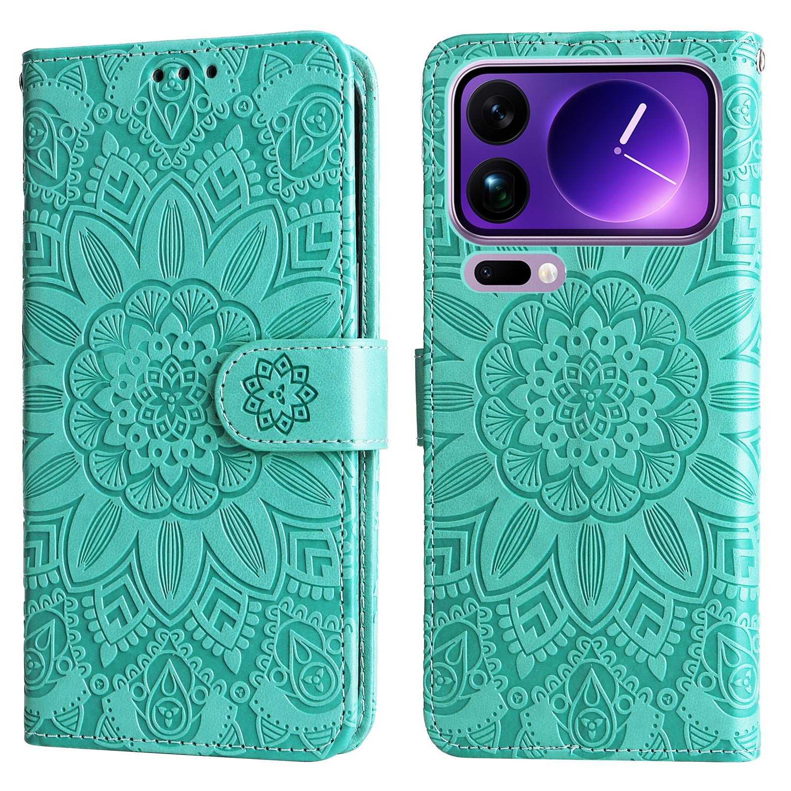 For Xiaomi 17 Pro Max Case Sunflower Imprint Leather Wallet Phone Cover - Green