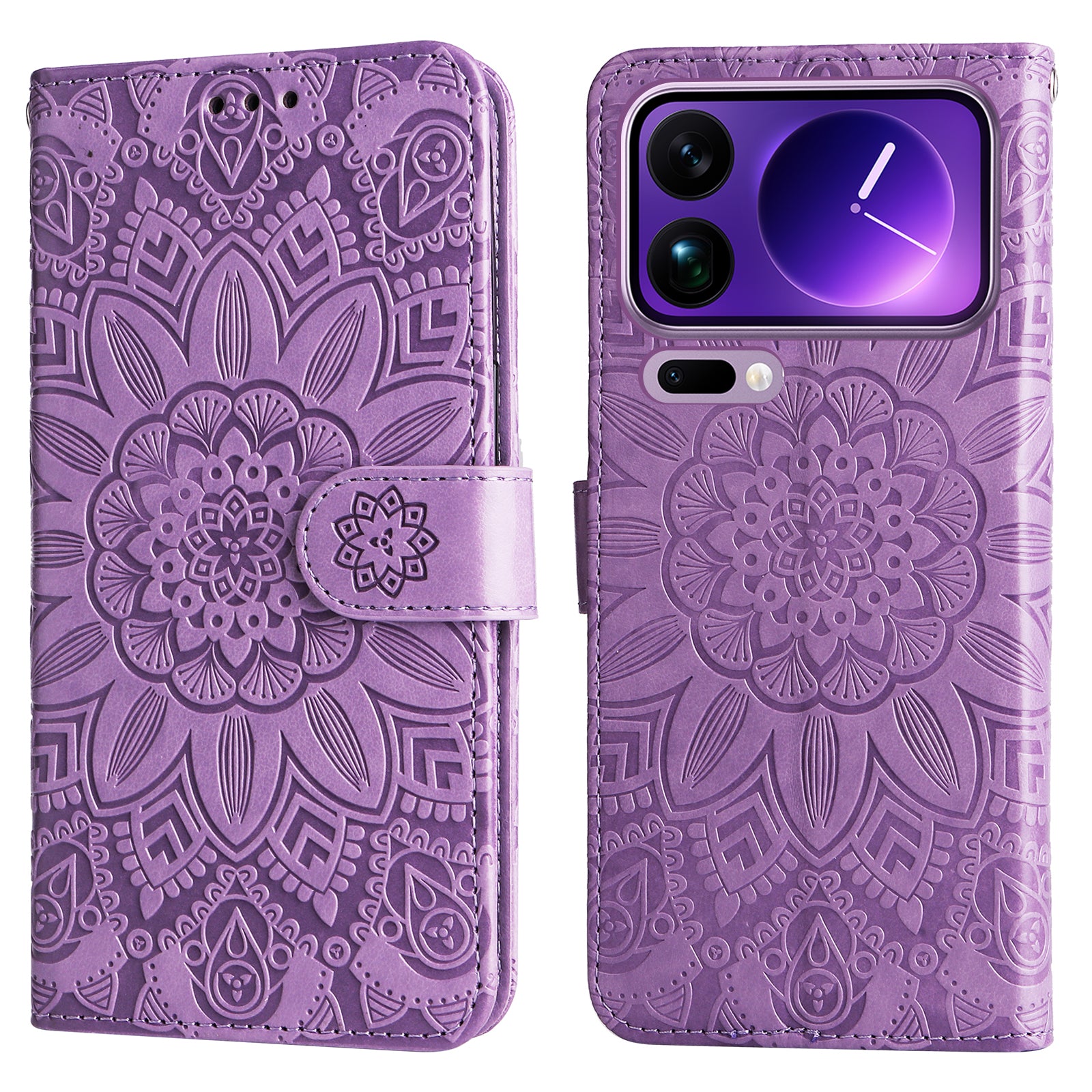 For Xiaomi 17 Pro Max Case Sunflower Imprint Leather Wallet Phone Cover - Purple