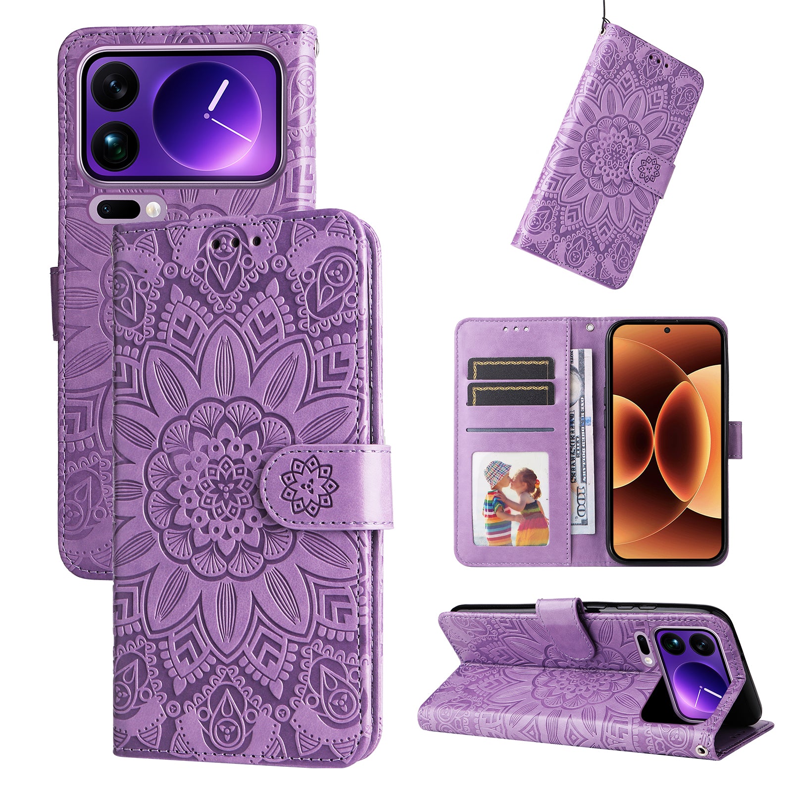 For Xiaomi 17 Pro Max Case Sunflower Imprint Leather Wallet Phone Cover - Purple
