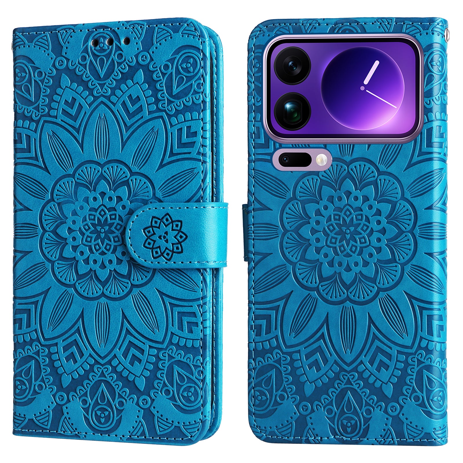 For Xiaomi 17 Pro Max Case Sunflower Imprint Leather Wallet Phone Cover - Blue