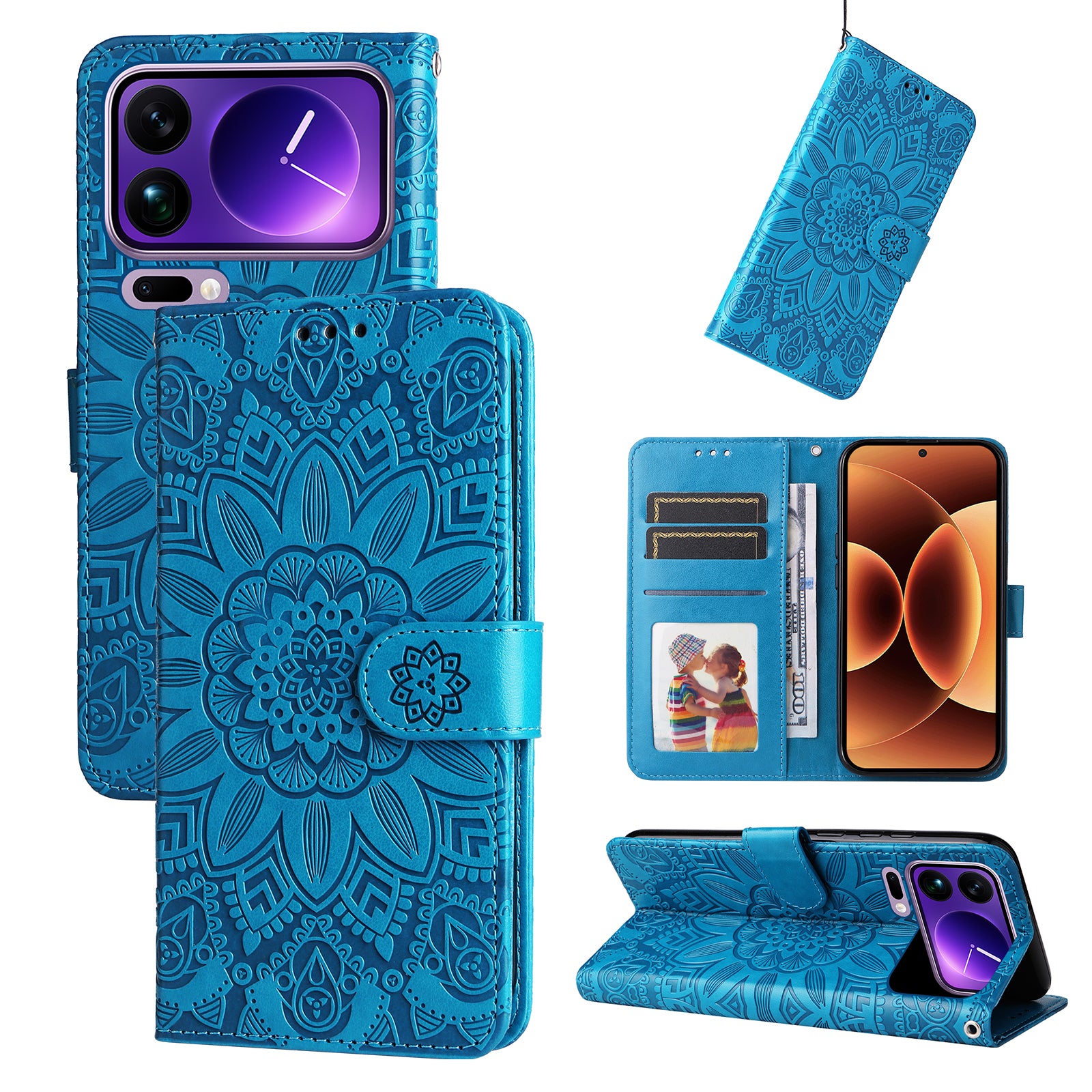 For Xiaomi 17 Pro Max Case Sunflower Imprint Leather Wallet Phone Cover - Blue