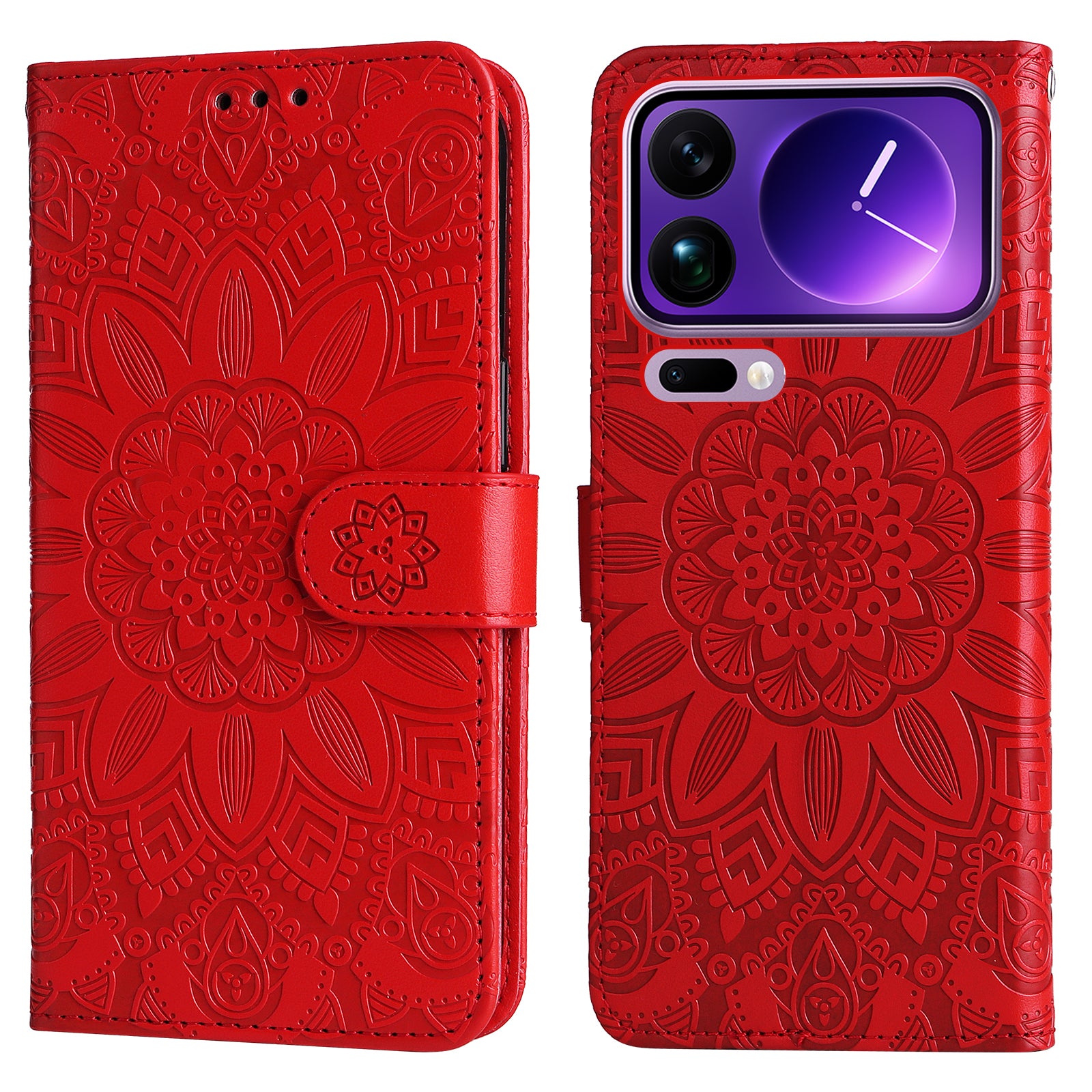 For Xiaomi 17 Pro Max Case Sunflower Imprint Leather Wallet Phone Cover - Red
