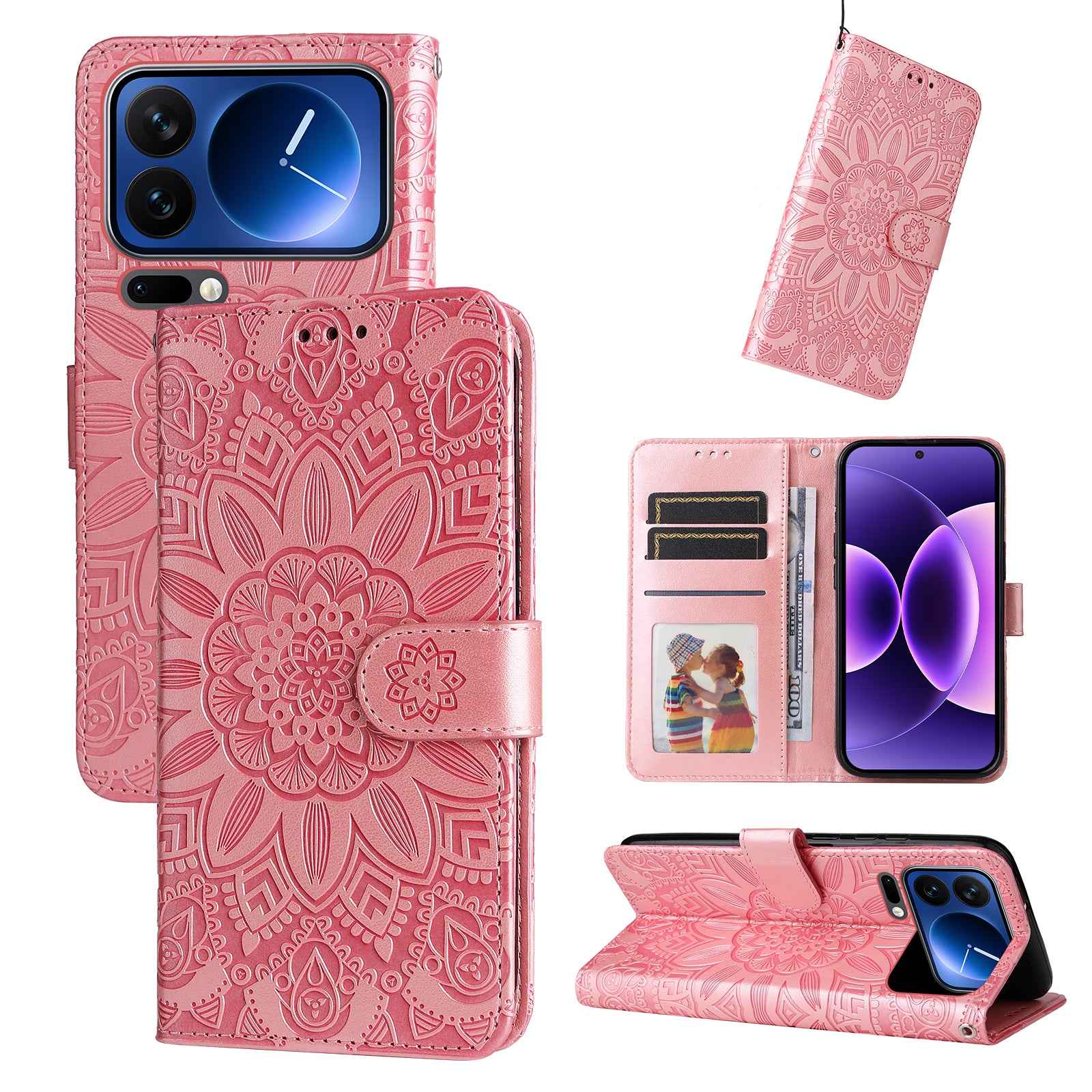 For Xiaomi 17 Pro Case Sunflower Imprint Leather Wallet Phone Cover - Pink