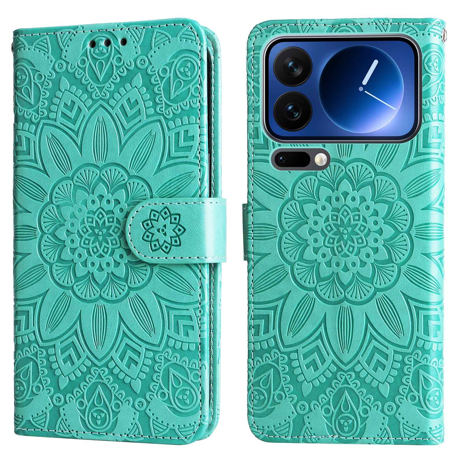 For Xiaomi 17 Pro Case Sunflower Imprint Leather Wallet Phone Cover - Green