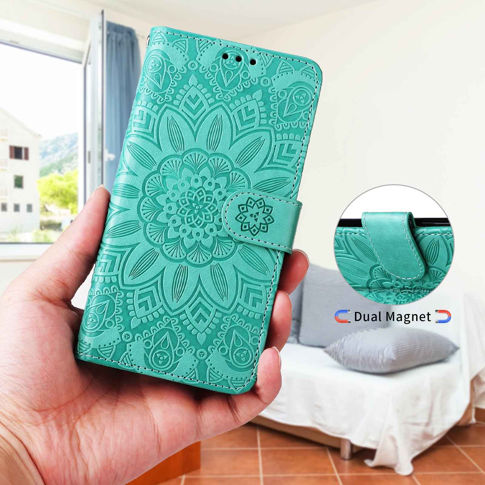 For Xiaomi 17 Pro Case Sunflower Imprint Leather Wallet Phone Cover - Green
