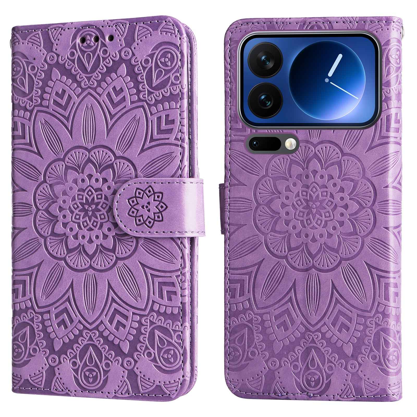 For Xiaomi 17 Pro Case Sunflower Imprint Leather Wallet Phone Cover - Purple