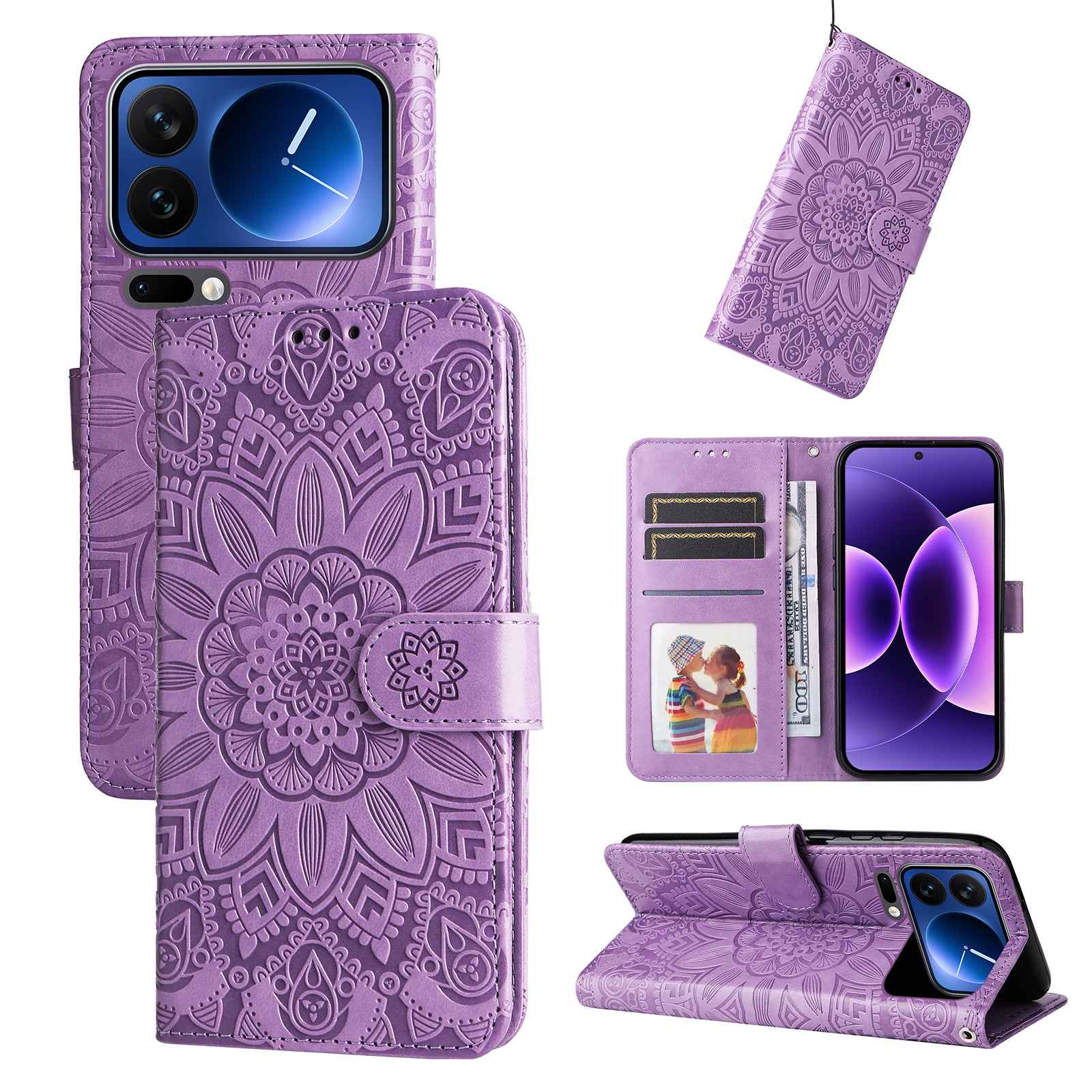 For Xiaomi 17 Pro Case Sunflower Imprint Leather Wallet Phone Cover - Purple