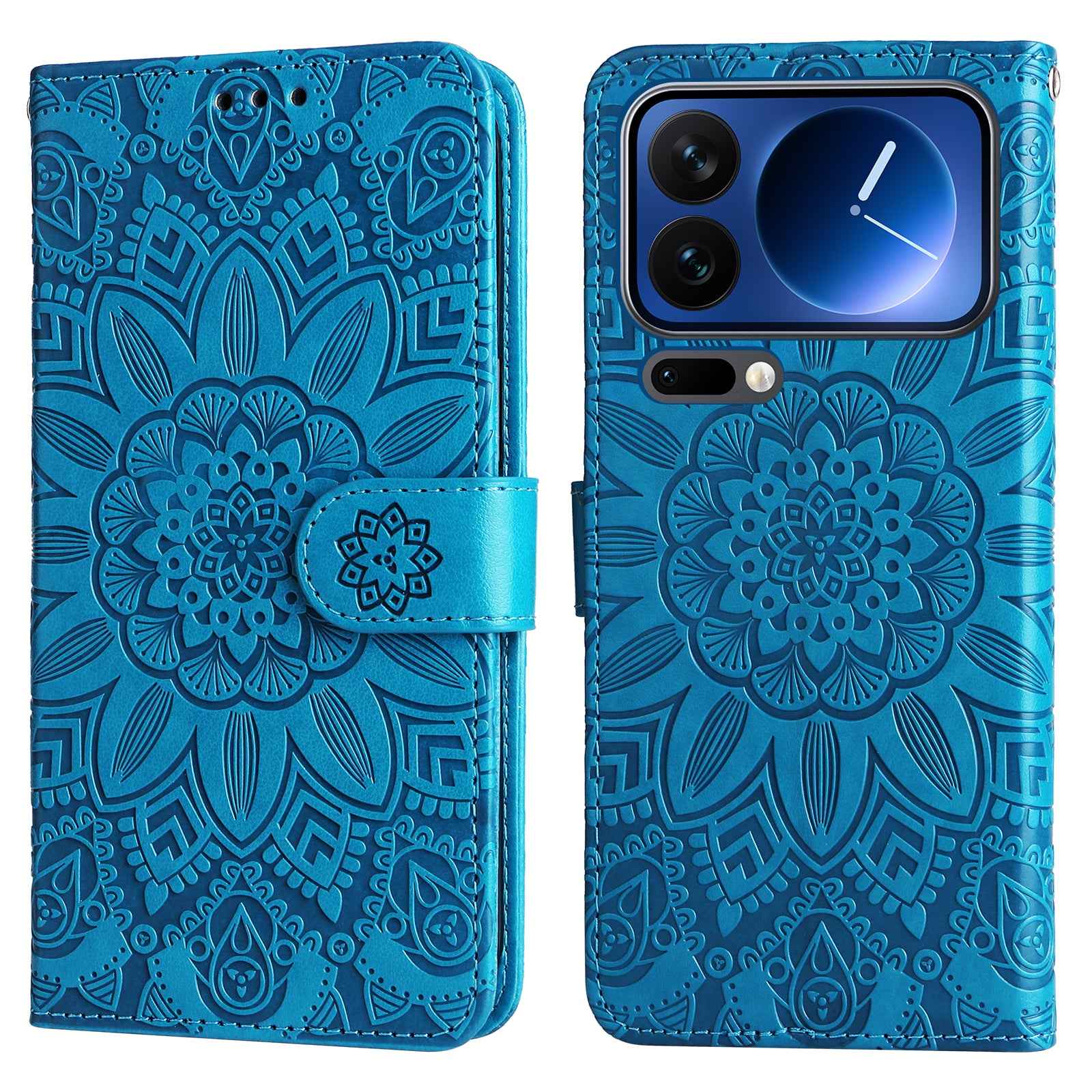 For Xiaomi 17 Pro Case Sunflower Imprint Leather Wallet Phone Cover - Blue
