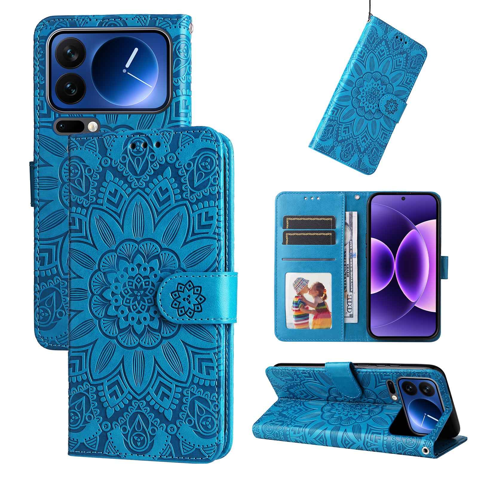 For Xiaomi 17 Pro Case Sunflower Imprint Leather Wallet Phone Cover - Blue