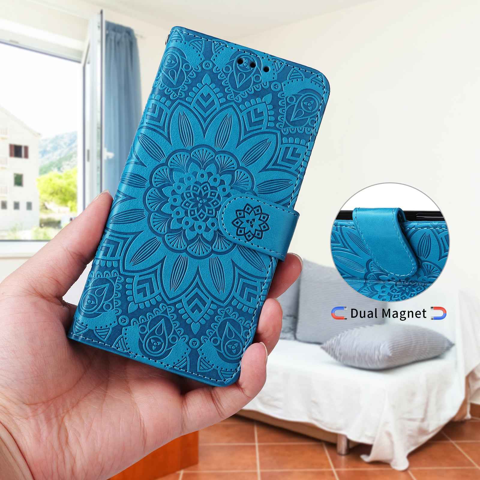 For Xiaomi 17 Pro Case Sunflower Imprint Leather Wallet Phone Cover - Blue
