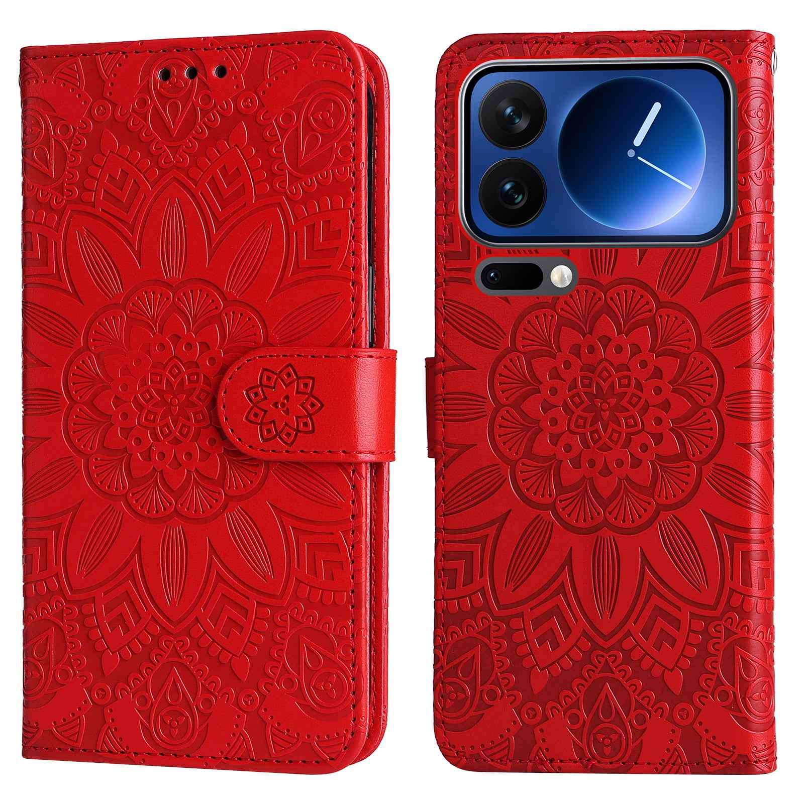 For Xiaomi 17 Pro Case Sunflower Imprint Leather Wallet Phone Cover - Red