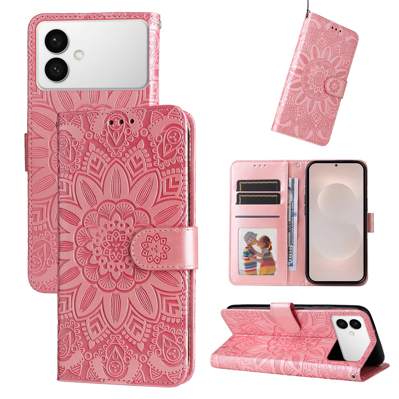 For-Samsung-Galaxy-S26-Edge-Case-Sunflower-Imprint-Leather-Wallet-Phone-Cover-Pink