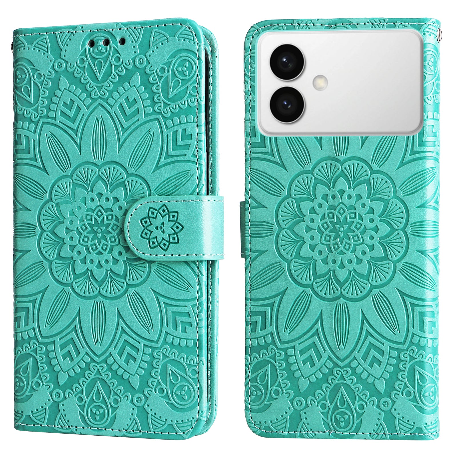For-Samsung-Galaxy-S26-Edge-Case-Sunflower-Imprint-Leather-Wallet-Phone-Cover-Green