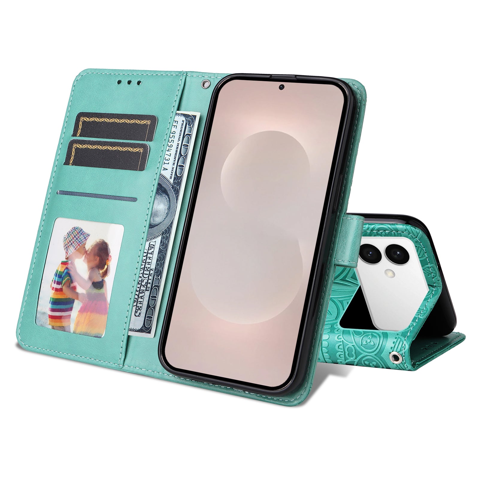 For-Samsung-Galaxy-S26-Edge-Case-Sunflower-Imprint-Leather-Wallet-Phone-Cover-Green