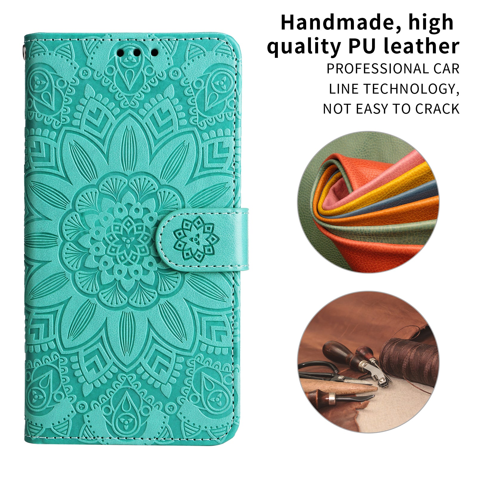 For-Samsung-Galaxy-S26-Edge-Case-Sunflower-Imprint-Leather-Wallet-Phone-Cover-Green