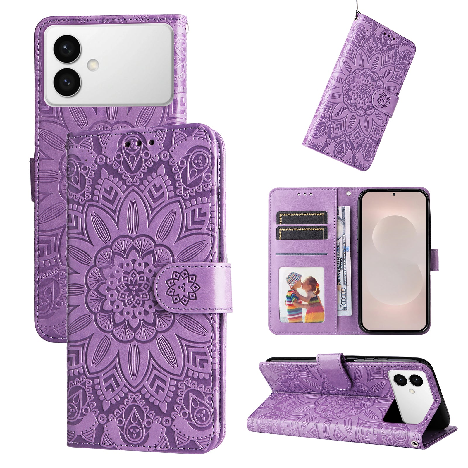 For-Samsung-Galaxy-S26-Edge-Case-Sunflower-Imprint-Leather-Wallet-Phone-Cover-Purple
