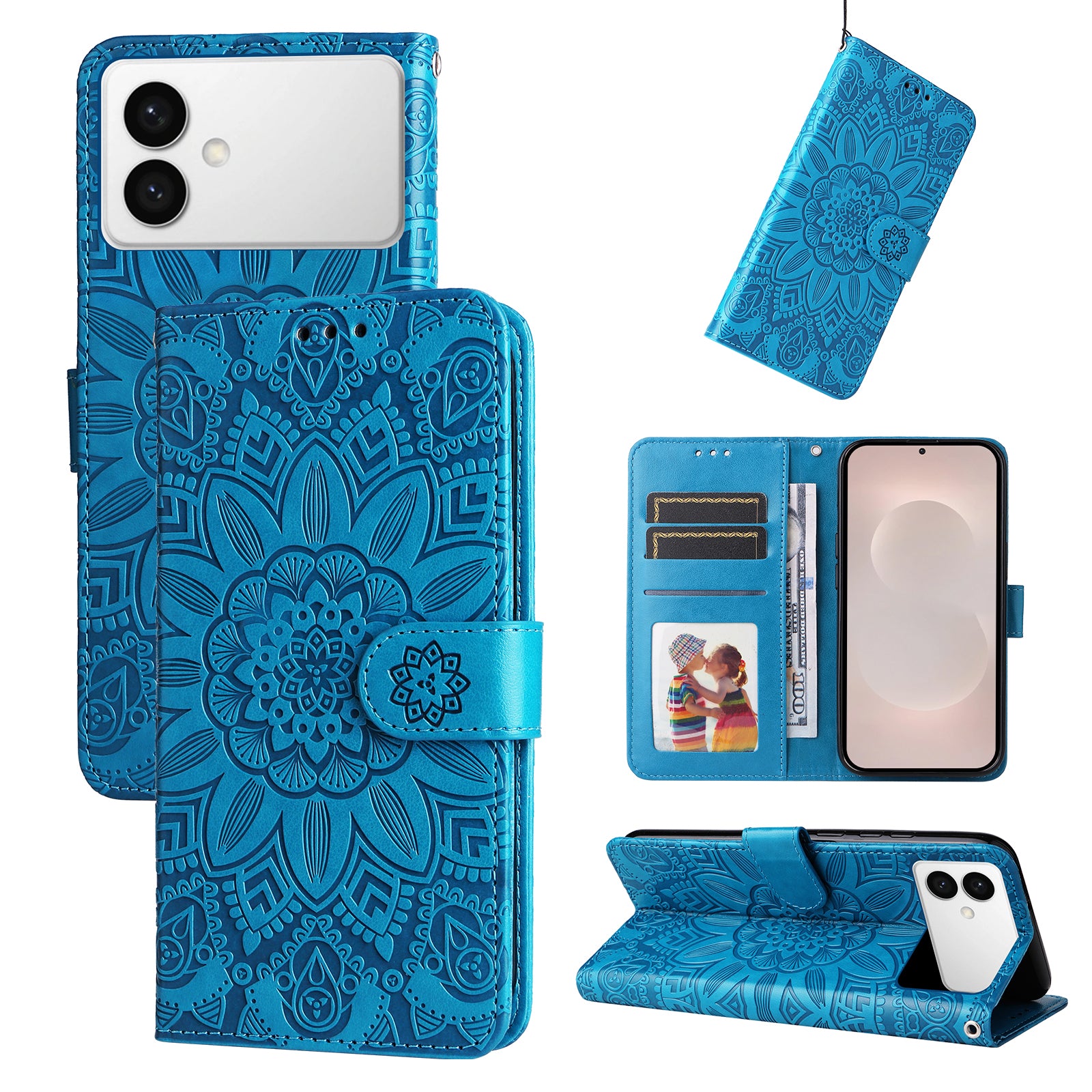 For-Samsung-Galaxy-S26-Edge-Case-Sunflower-Imprint-Leather-Wallet-Phone-Cover-Blue