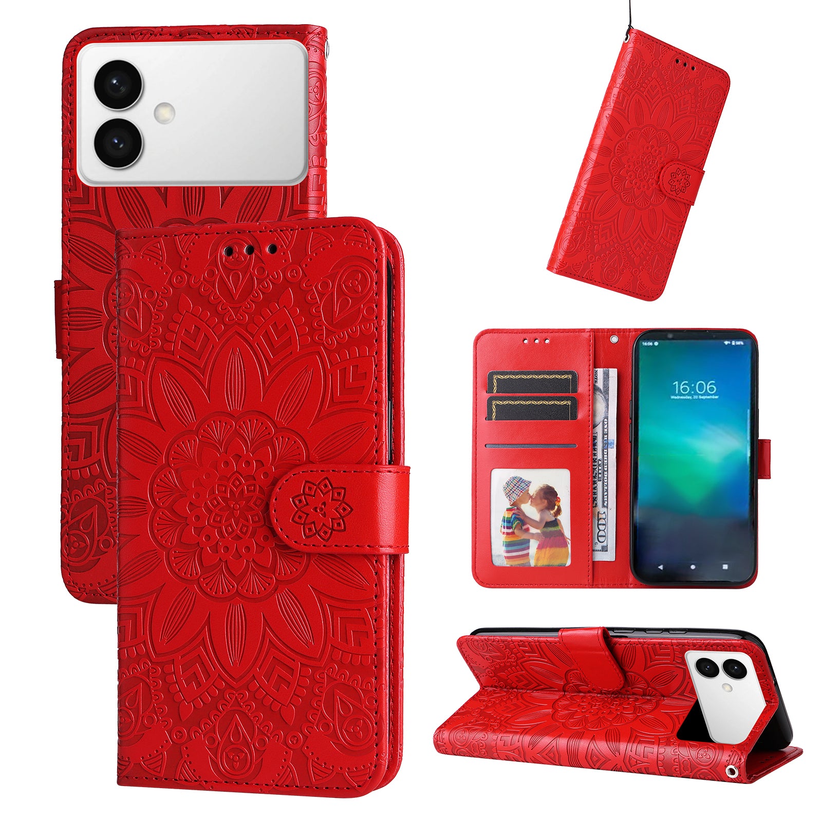 For-Samsung-Galaxy-S26-Edge-Case-Sunflower-Imprint-Leather-Wallet-Phone-Cover-Red