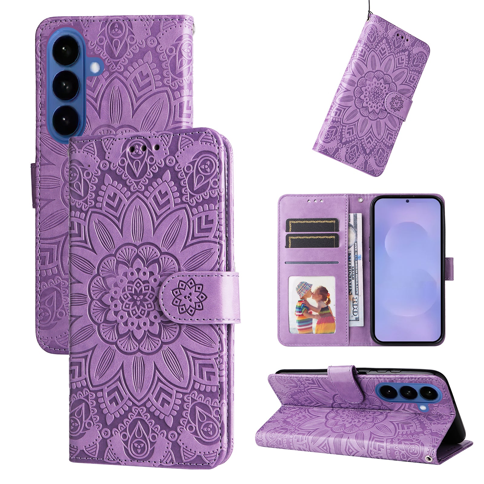 For-Samsung-Galaxy-S26-/-S26-Pro-Case-Sunflower-Imprint-Leather-Wallet-Phone-Cover-Purple