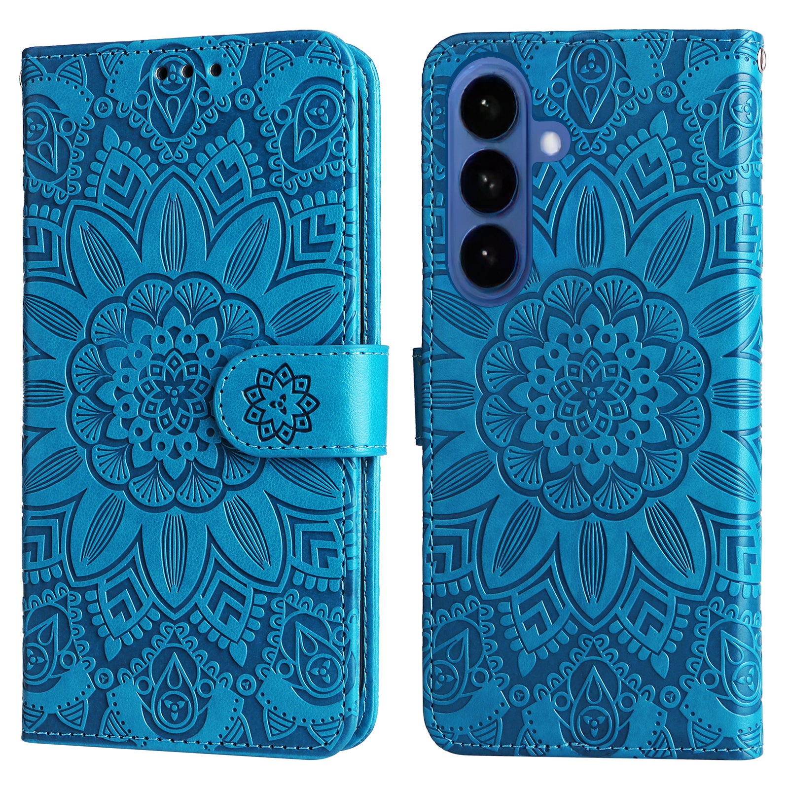 For-Samsung-Galaxy-S26-/-S26-Pro-Case-Sunflower-Imprint-Leather-Wallet-Phone-Cover-Blue