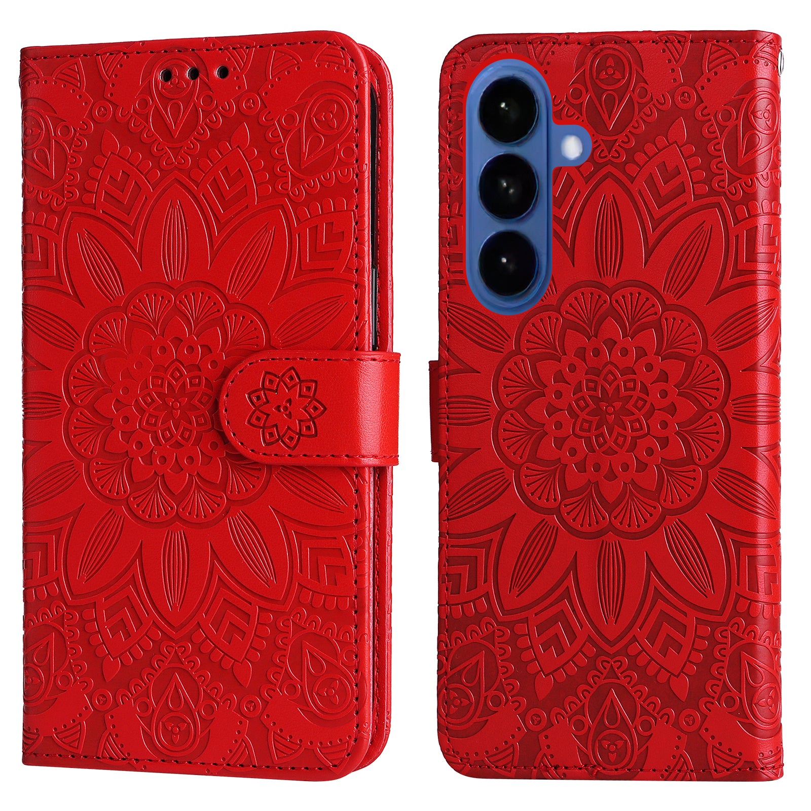 For-Samsung-Galaxy-S26-/-S26-Pro-Case-Sunflower-Imprint-Leather-Wallet-Phone-Cover-Red