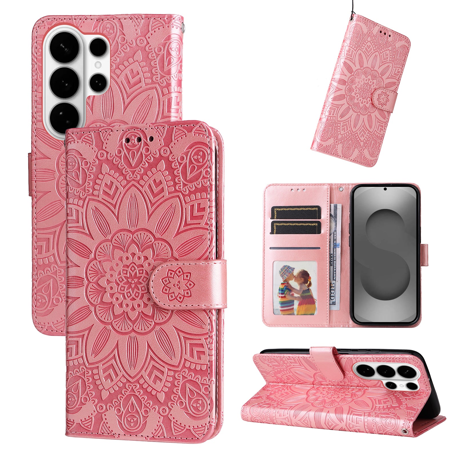 For-Samsung-Galaxy-S26-Ultra-Case-Sunflower-Imprint-Leather-Wallet-Phone-Cover-Pink