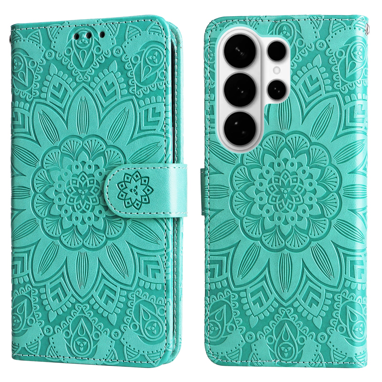 For-Samsung-Galaxy-S26-Ultra-Case-Sunflower-Imprint-Leather-Wallet-Phone-Cover-Green