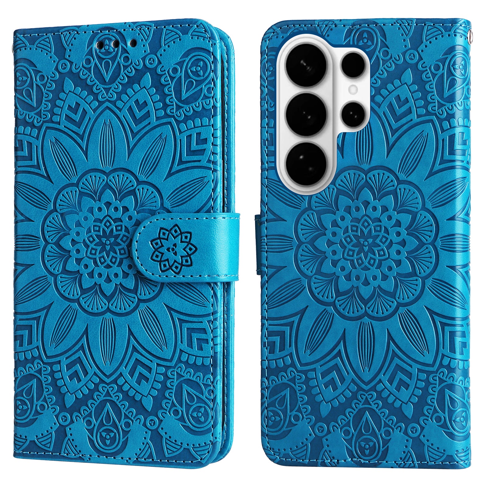 For-Samsung-Galaxy-S26-Ultra-Case-Sunflower-Imprint-Leather-Wallet-Phone-Cover-Blue