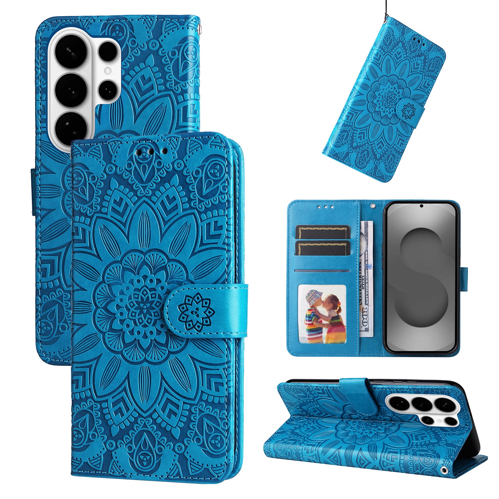 For-Samsung-Galaxy-S26-Ultra-Case-Sunflower-Imprint-Leather-Wallet-Phone-Cover-Blue