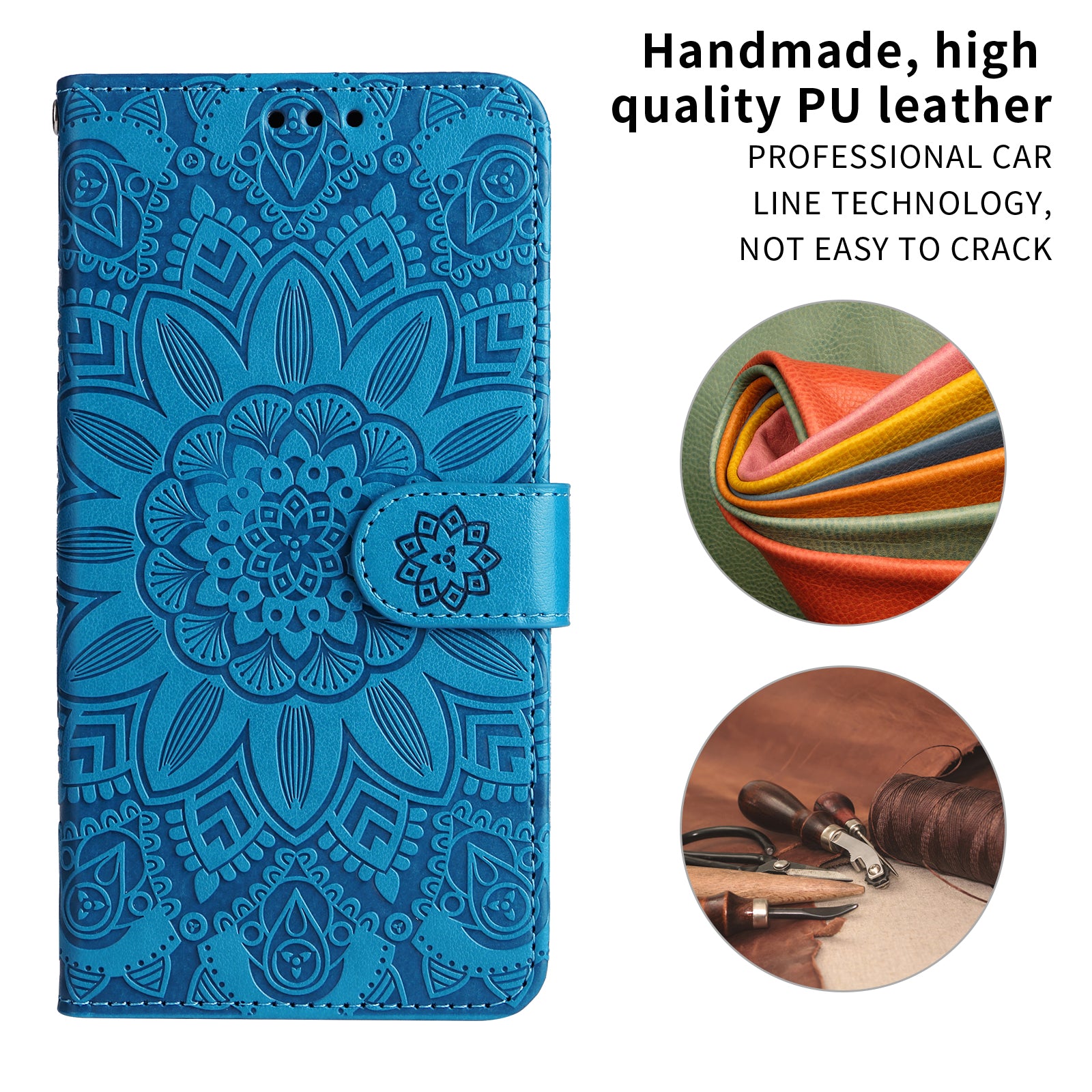 For-Samsung-Galaxy-S26-Ultra-Case-Sunflower-Imprint-Leather-Wallet-Phone-Cover-Blue