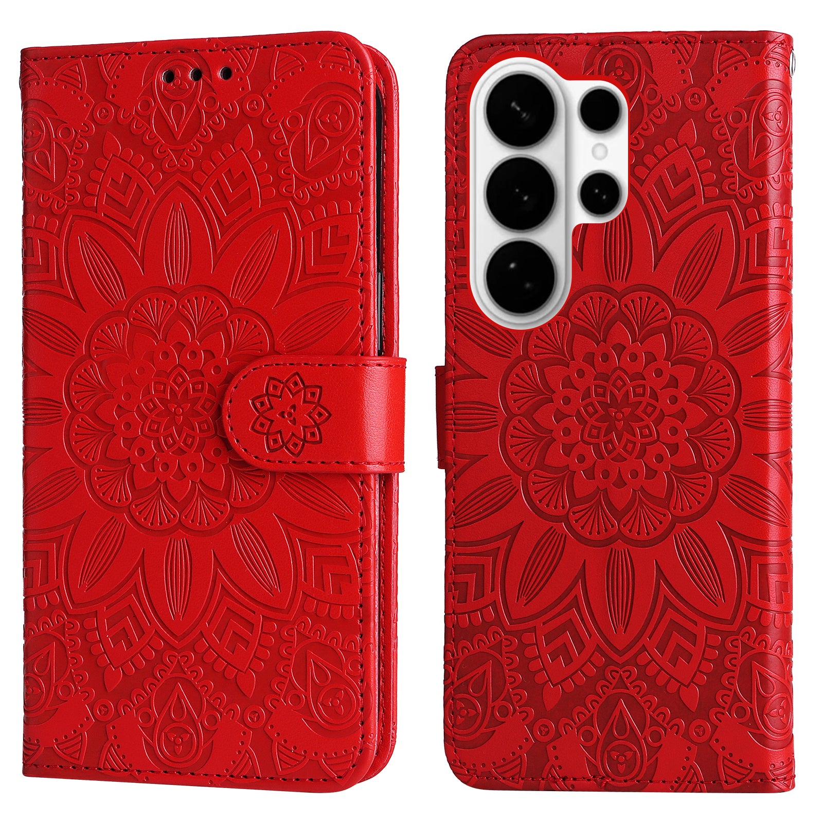 For-Samsung-Galaxy-S26-Ultra-Case-Sunflower-Imprint-Leather-Wallet-Phone-Cover-Red