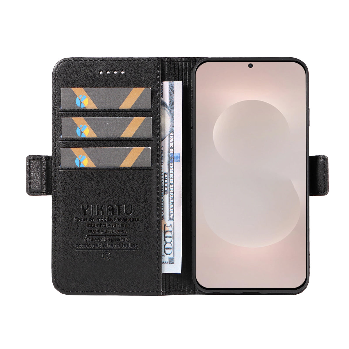 For-Samsung-Galaxy-S26-Edge-Wallet-Phone-Case-YIKATU-YK-003-Leather-Stand-Cover-Black