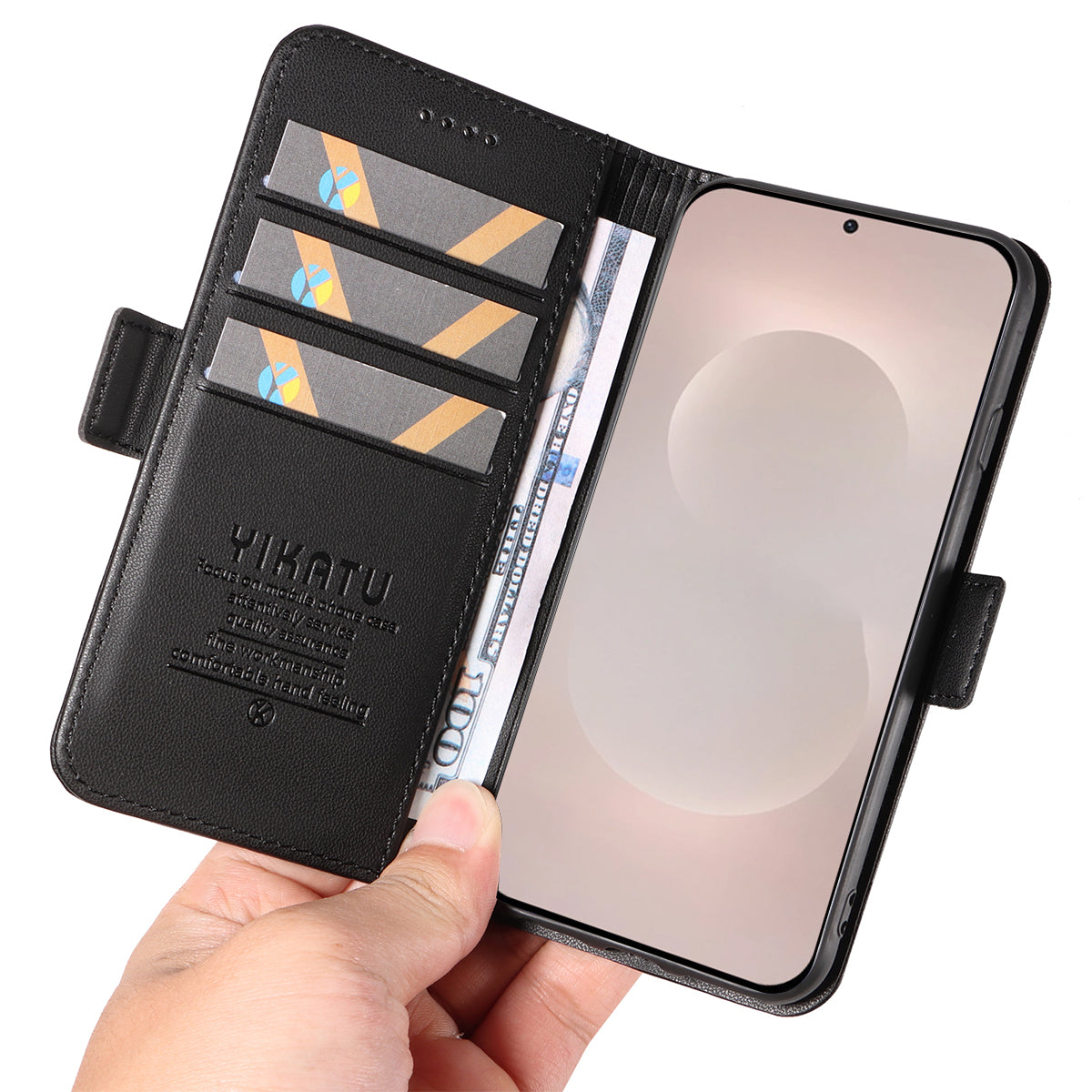 For-Samsung-Galaxy-S26-Edge-Wallet-Phone-Case-YIKATU-YK-003-Leather-Stand-Cover-Black