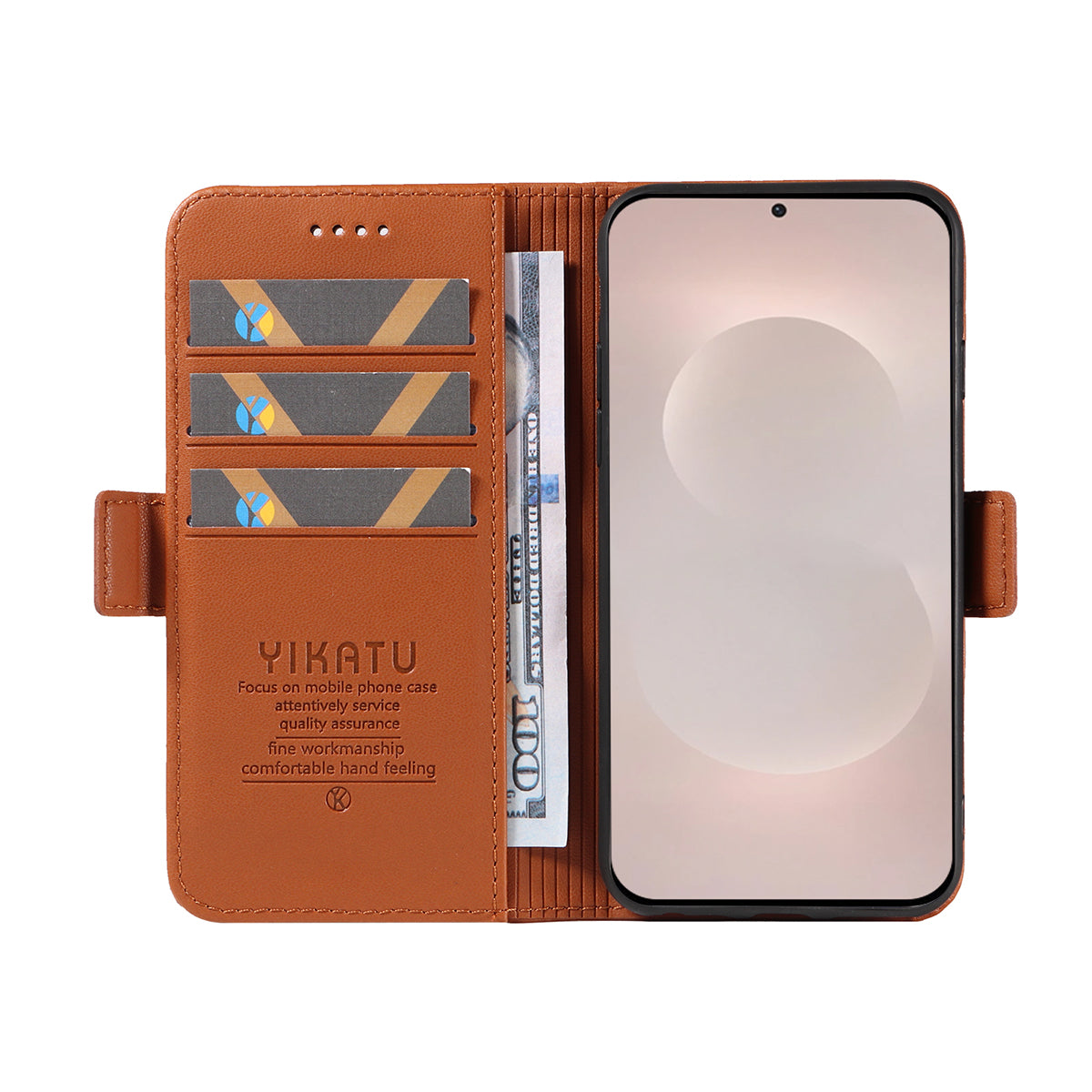 For-Samsung-Galaxy-S26-Edge-Wallet-Phone-Case-YIKATU-YK-003-Leather-Stand-Cover-Brown