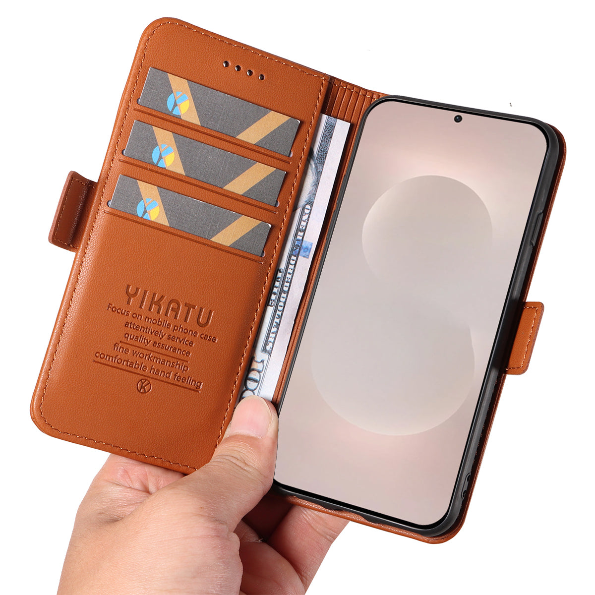 For-Samsung-Galaxy-S26-Edge-Wallet-Phone-Case-YIKATU-YK-003-Leather-Stand-Cover-Brown