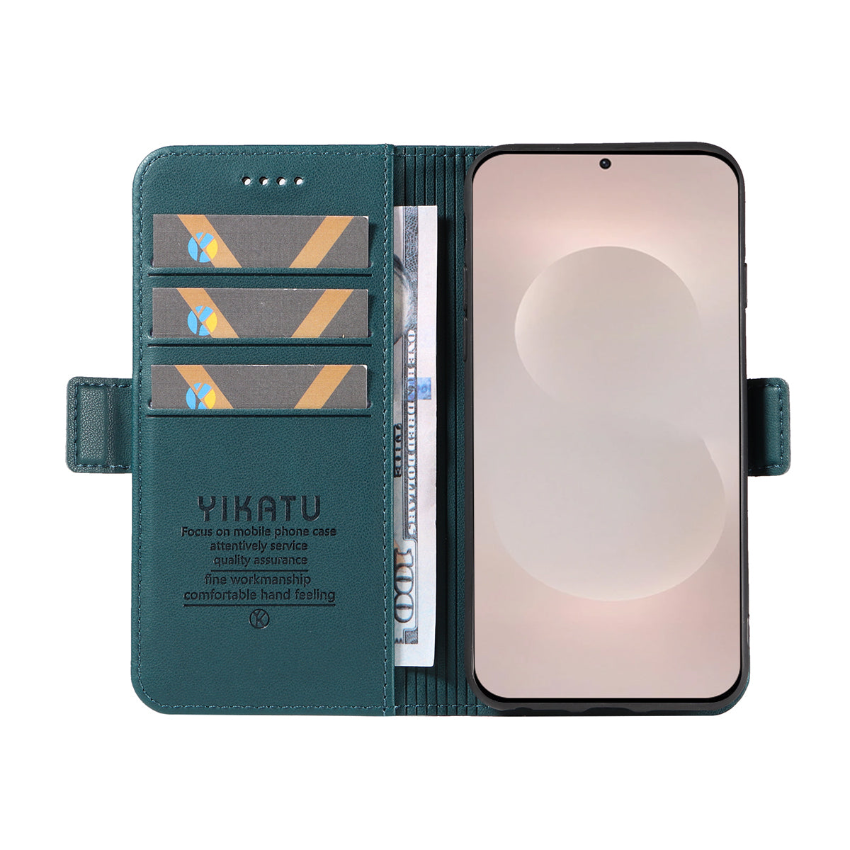 For-Samsung-Galaxy-S26-Edge-Wallet-Phone-Case-YIKATU-YK-003-Leather-Stand-Cover-Green