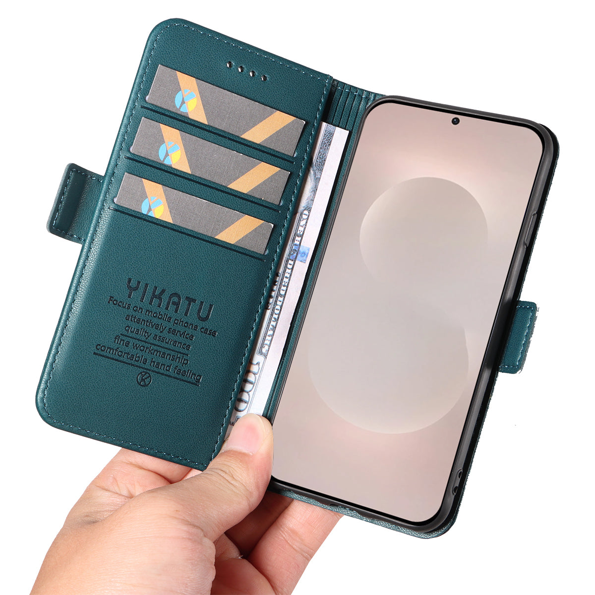 For-Samsung-Galaxy-S26-Edge-Wallet-Phone-Case-YIKATU-YK-003-Leather-Stand-Cover-Green
