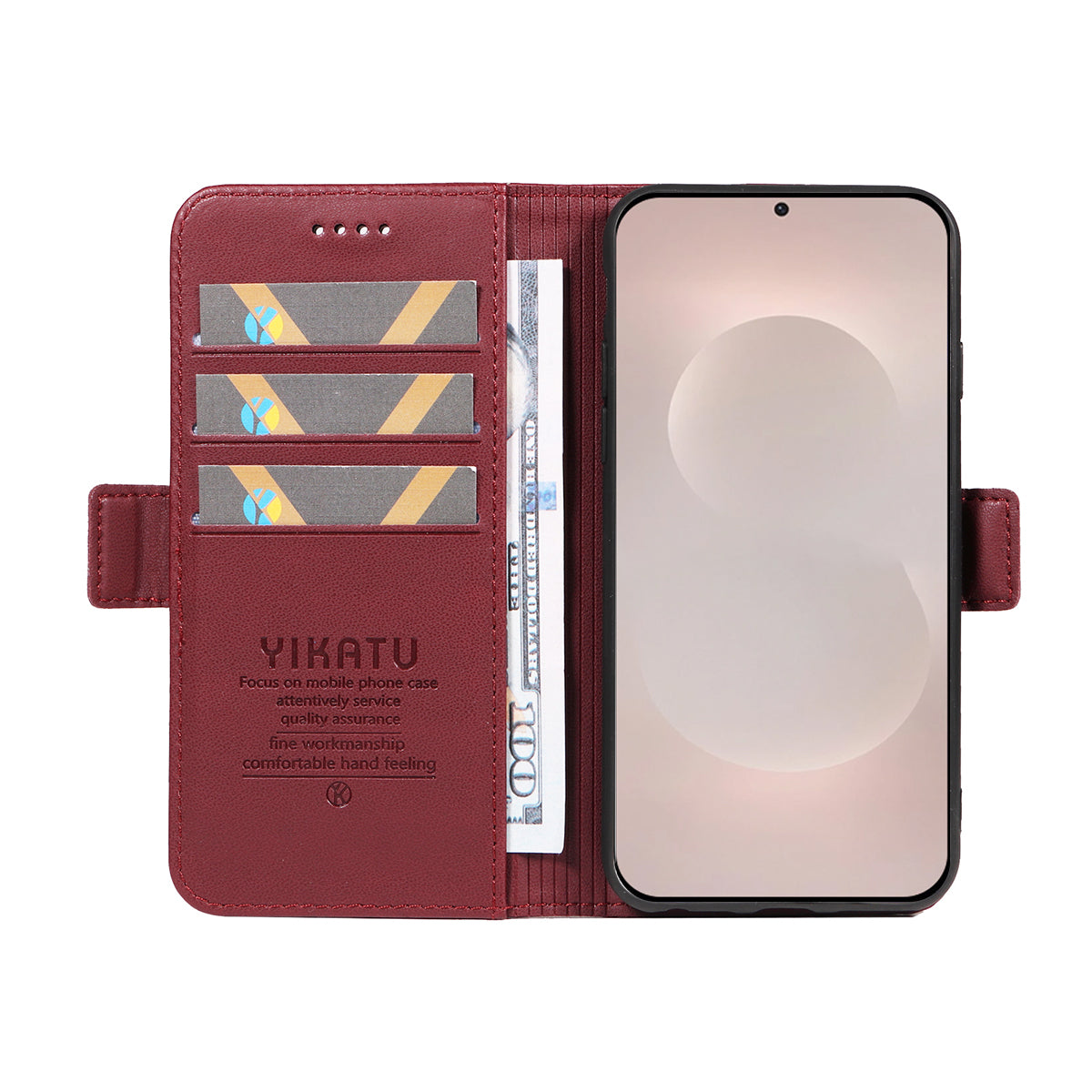 For-Samsung-Galaxy-S26-Edge-Wallet-Phone-Case-YIKATU-YK-003-Leather-Stand-Cover-Wine-Red