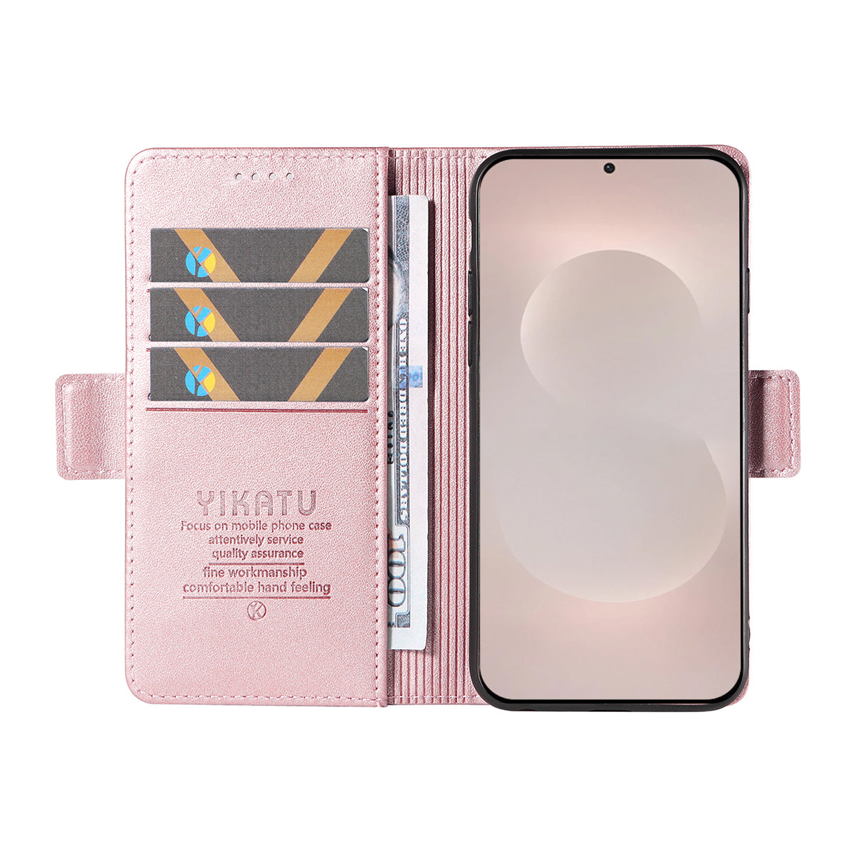 For-Samsung-Galaxy-S26-Edge-Wallet-Phone-Case-YIKATU-YK-003-Leather-Stand-Cover-Rose-Gold