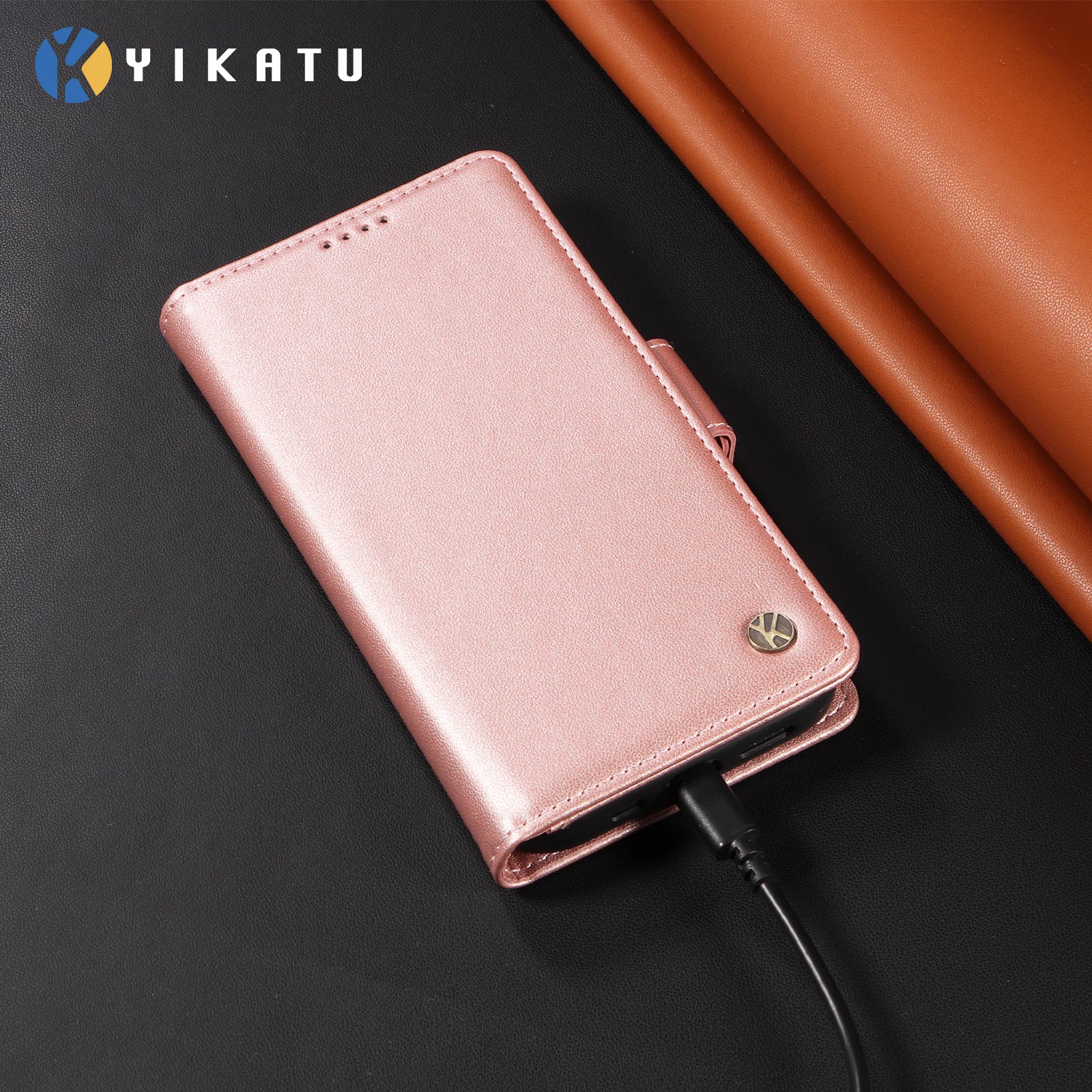 For-Samsung-Galaxy-S26-Edge-Wallet-Phone-Case-YIKATU-YK-003-Leather-Stand-Cover-Rose-Gold