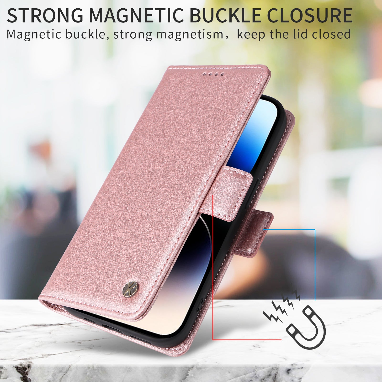 For-Samsung-Galaxy-S26-Edge-Wallet-Phone-Case-YIKATU-YK-003-Leather-Stand-Cover-Rose-Gold