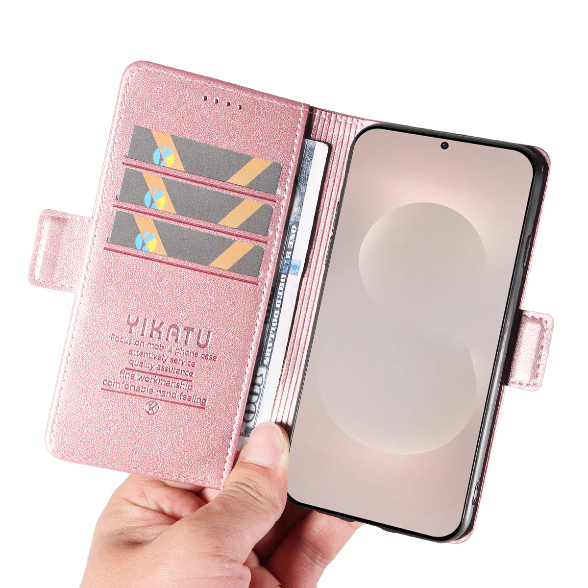 For-Samsung-Galaxy-S26-Edge-Wallet-Phone-Case-YIKATU-YK-003-Leather-Stand-Cover-Rose-Gold