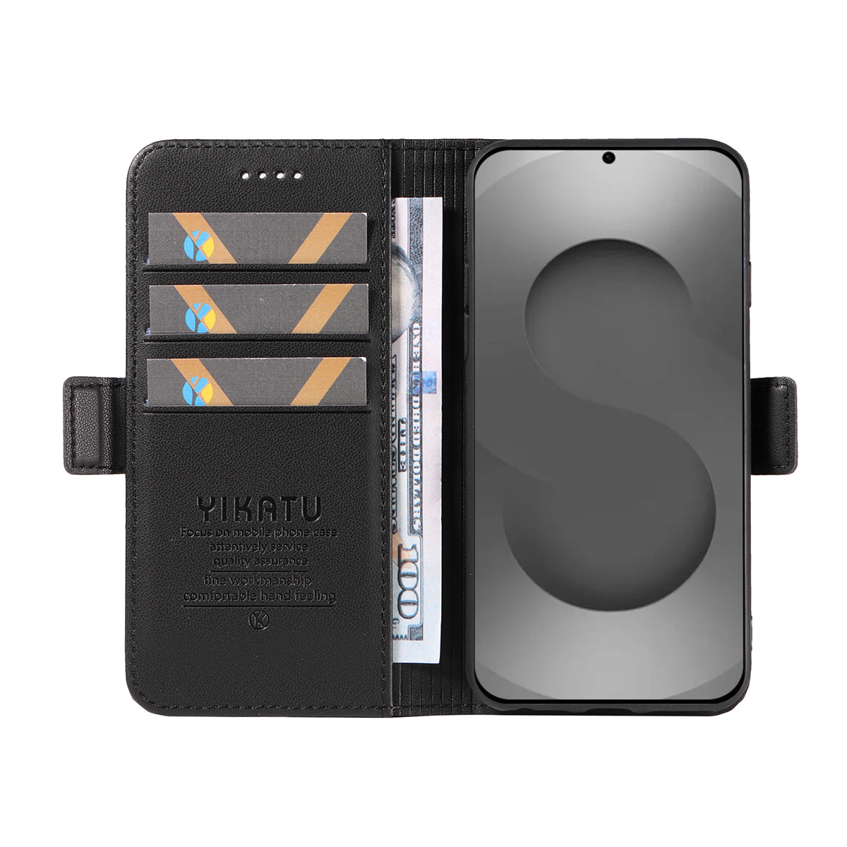 For-Samsung-Galaxy-S26-Ultra-Wallet-Phone-Case-YIKATU-YK-003-Leather-Stand-Cover-Black