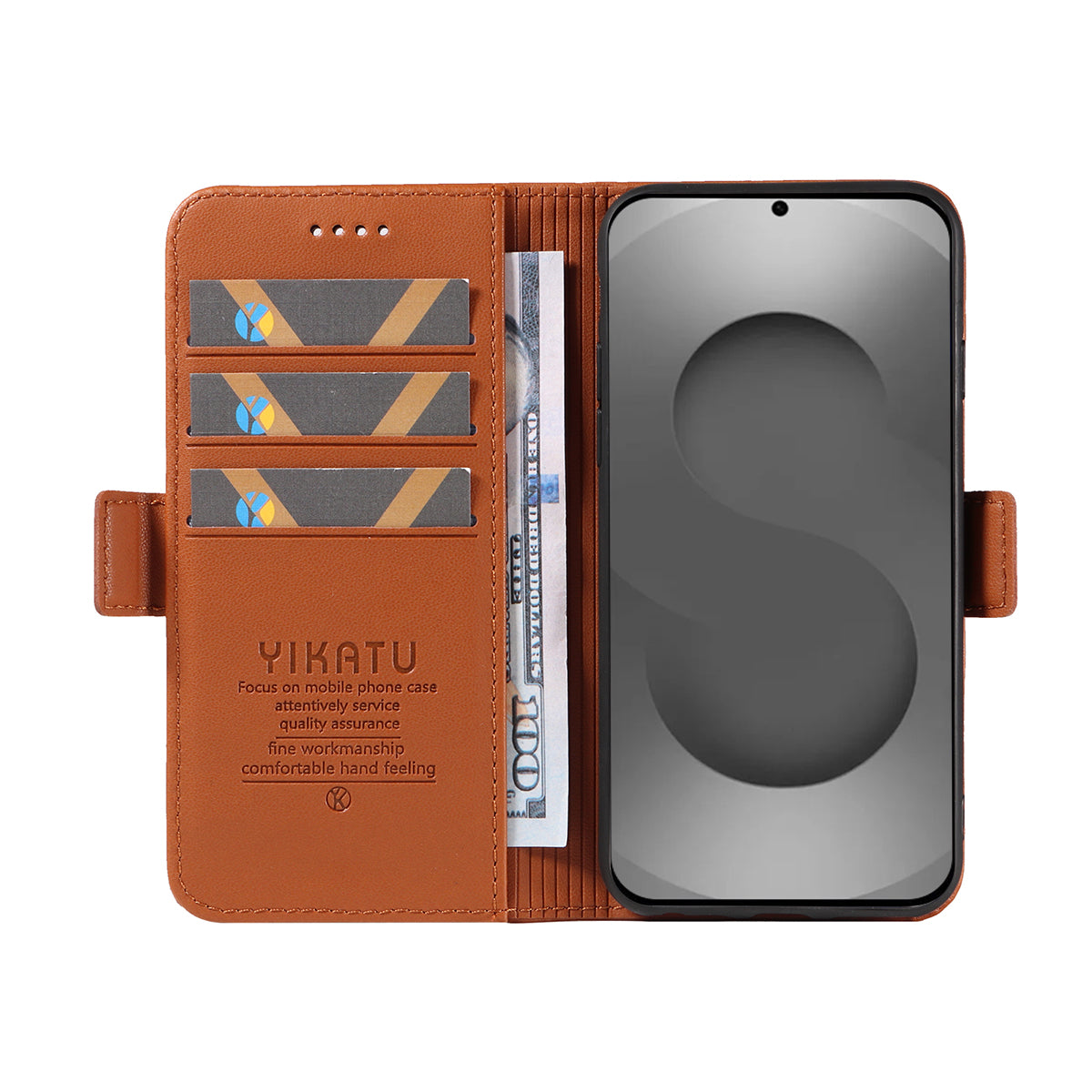 For-Samsung-Galaxy-S26-Ultra-Wallet-Phone-Case-YIKATU-YK-003-Leather-Stand-Cover-Brown