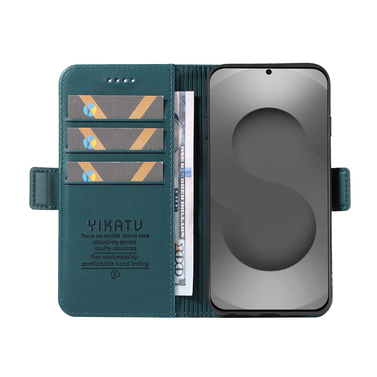 For-Samsung-Galaxy-S26-Ultra-Wallet-Phone-Case-YIKATU-YK-003-Leather-Stand-Cover-Green