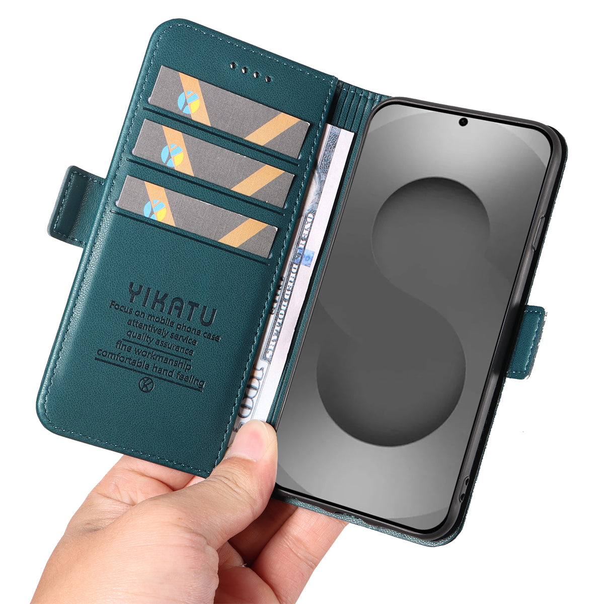 For-Samsung-Galaxy-S26-Ultra-Wallet-Phone-Case-YIKATU-YK-003-Leather-Stand-Cover-Green