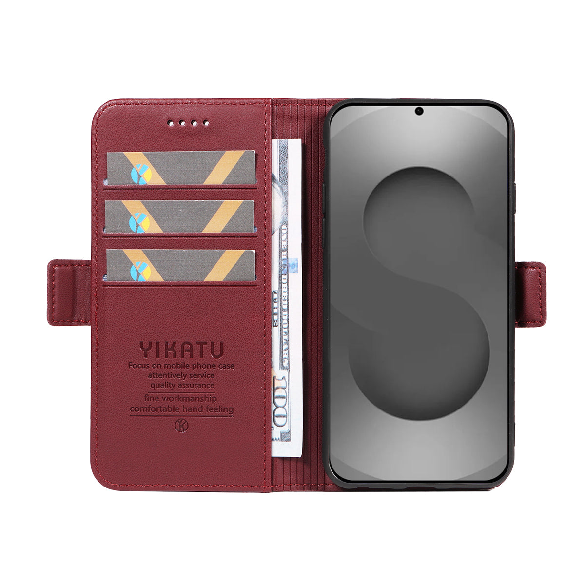 For-Samsung-Galaxy-S26-Ultra-Wallet-Phone-Case-YIKATU-YK-003-Leather-Stand-Cover-Wine-Red