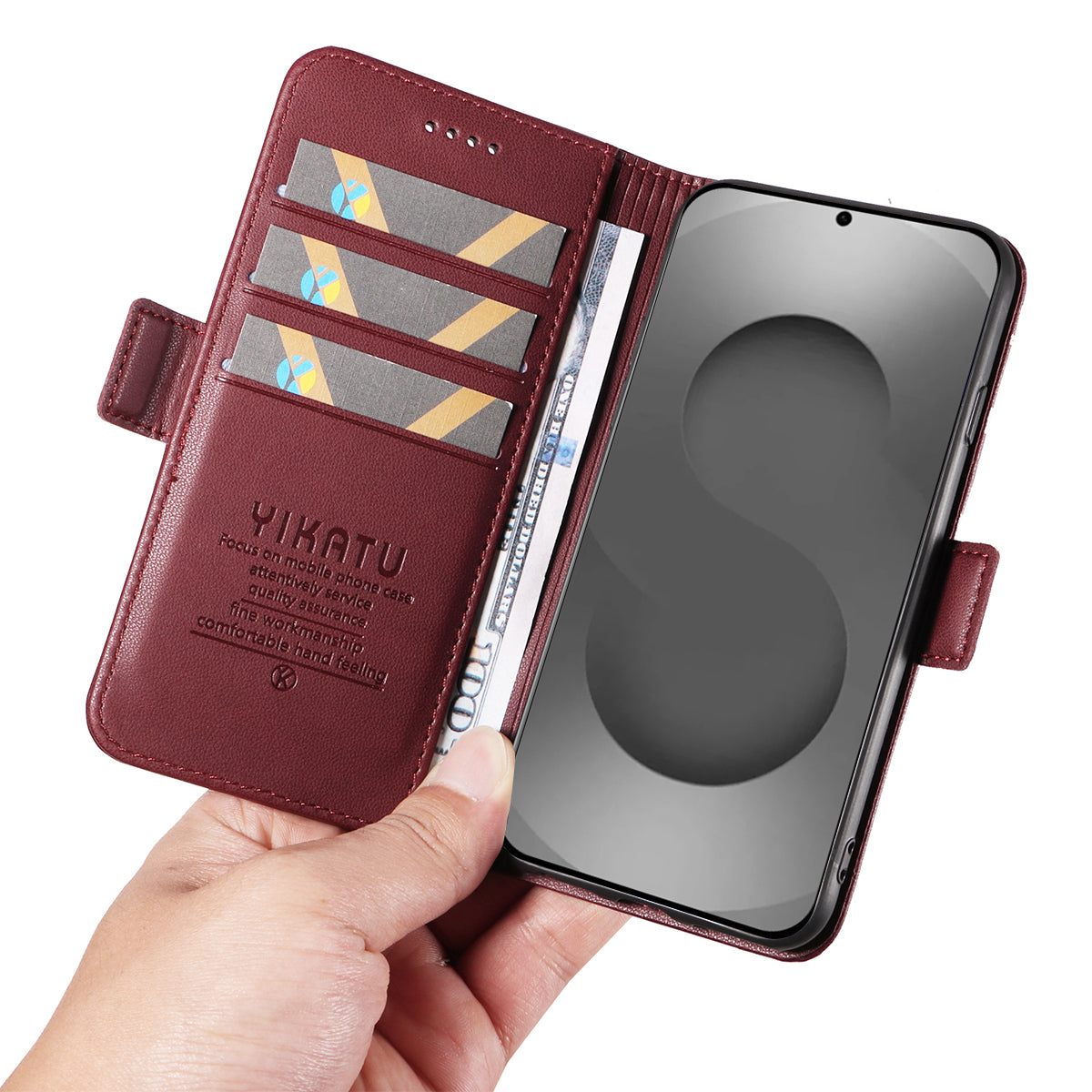 For-Samsung-Galaxy-S26-Ultra-Wallet-Phone-Case-YIKATU-YK-003-Leather-Stand-Cover-Wine-Red